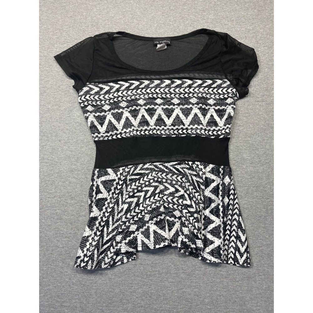 3 for $25. Women's Say Anything Black & White Geometric Print Top Size L